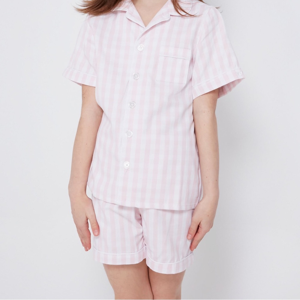 Girls Twill Pajama Short Set in Pink Gingham